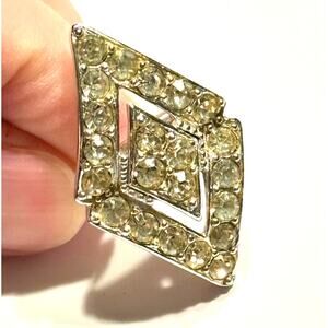 Sarah Coventry vintage cocktail ring sz 6.5 silver geometric white rhinestones